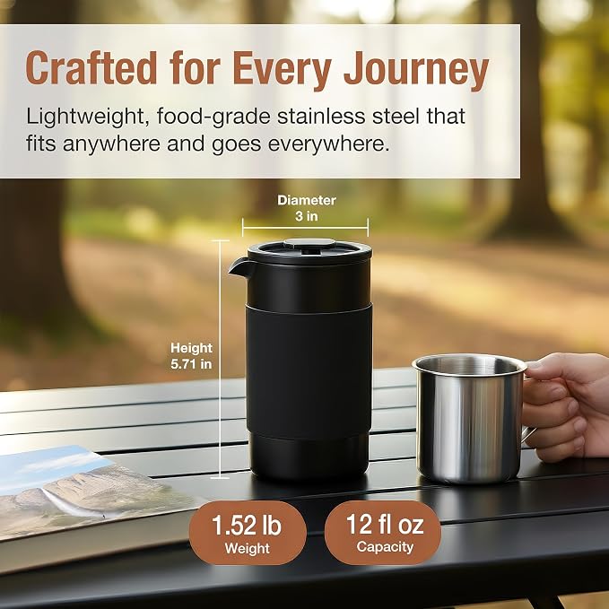 Travel French Press Coffee Maker Set - 12 oz | Portable Travel French Press - Image 8