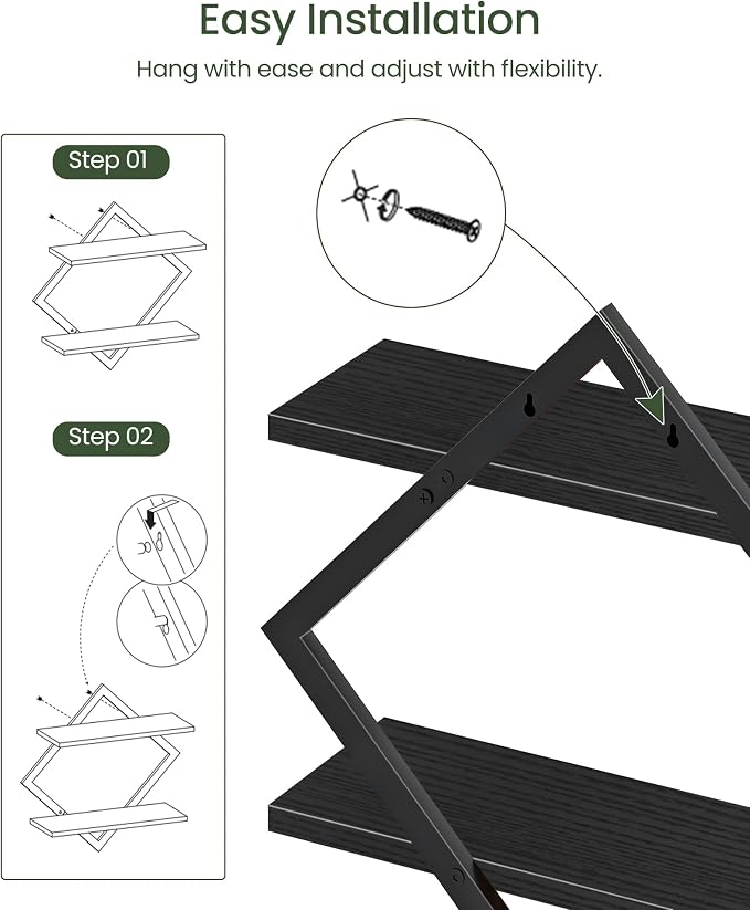 CHOEZON Floating Shelves, 2-Tier Hanging Shelves, Wall Shelf Set of 2, Wall - Image 4