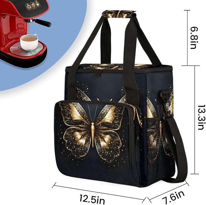 Gold Butterfly Coffee Maker Carring Bag, Large Insulated Storage Organizer Case - Image 2