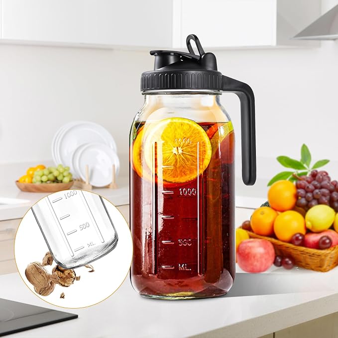 64oz Glass Pitcher with Lid, 2 Quart Mason Jar Pitchers with Lid and Spout - Image 6