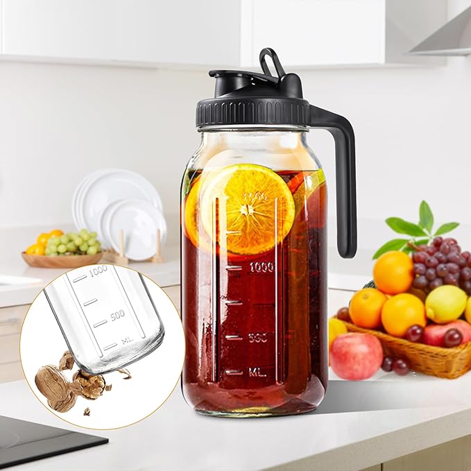 64oz Glass Pitcher with Lid, 2 Quart Mason Jar Pitchers with Lid and Spout - Image 6