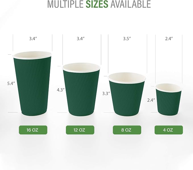 Restaurantware Ripple Wall Coffee Cups 25 Count 12 Ounce Insulated Forest Green - Image 3
