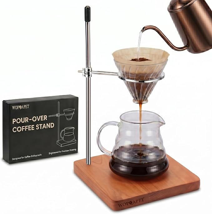 Pour Over Stand with Cherry Wood Base & Stainless Steel 360° Adjustable Coffee by Unknown