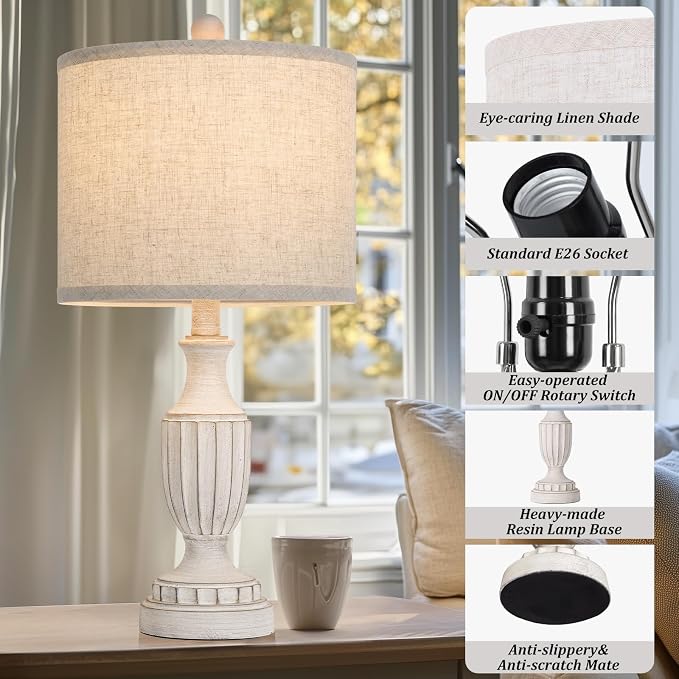TOBUSA 22“ Farmhouse Table Lamps Set of 2, Antique Bedside Desk Lamps - Image 6
