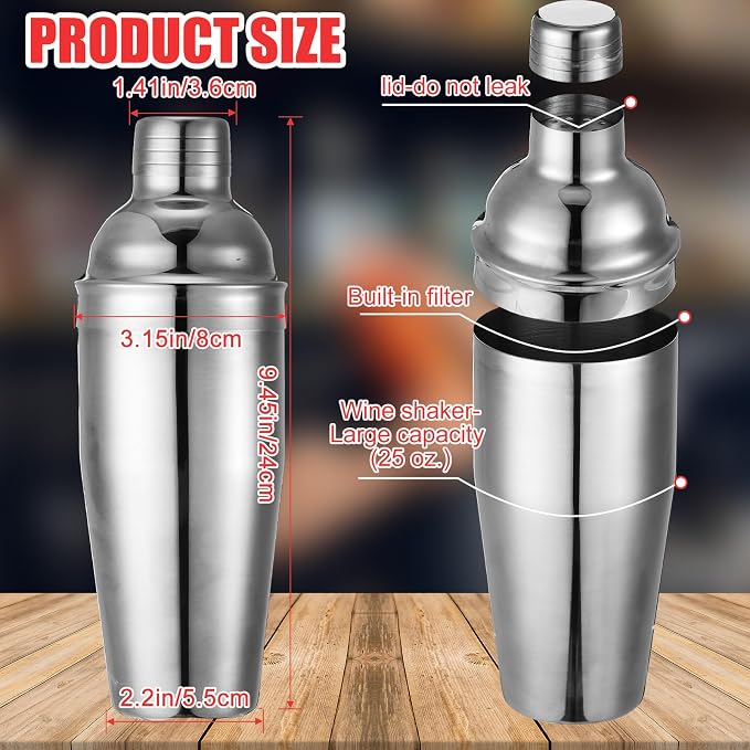 Nitial 6 Pcs Bar Cocktail Shaker Professional Stainless Steel Martini Drink - Image 2