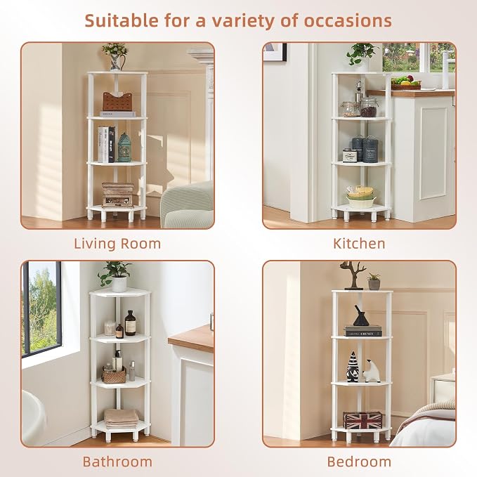 YUFAM 4-Tier Corner Shelf with Sturdy 5-Leg Base, Wooden Corner Bookshelf - Image 8