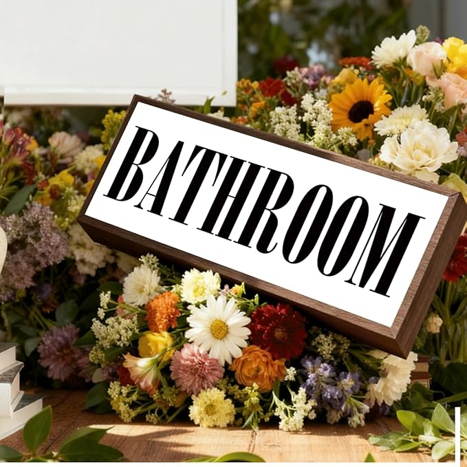 Bathroom Sign, Rustic Framed Wooden Box Sign, Decorative Wooden Plaques - Image 4