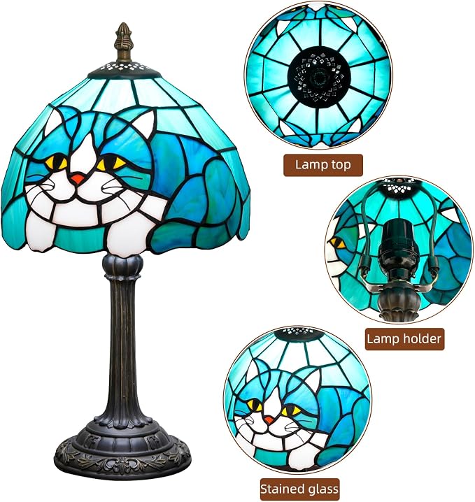Tiffany Lamp Stained Glass Table Lamp 8X8X14 Inches Cat Style Living Room - Image 7
