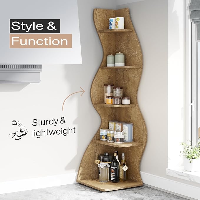 Tribesigns Corner Shelf, Modern 5-Tier Wall Corner Bookshelf, Stylish Corner - Image 7