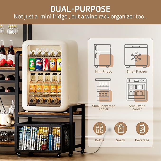 Mini Fridge Stand with Power Outlet, Microwave Stand with Wine Rack, Coffee bar - Image 7