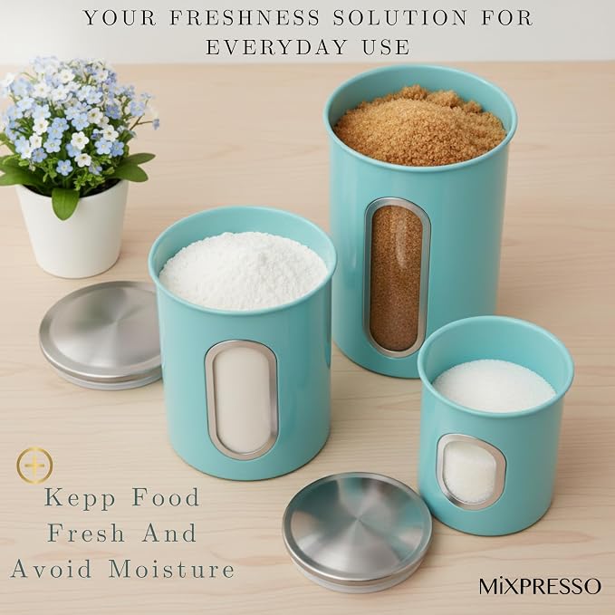 Mixpresso 3-Piece Aqua Blue Canisters Sets - Image 5