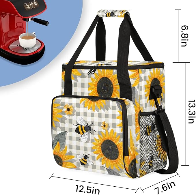 Sunflower Bee Coffee Maker Carring Bag, Large Insulated Storage Organizer Case - Image 2
