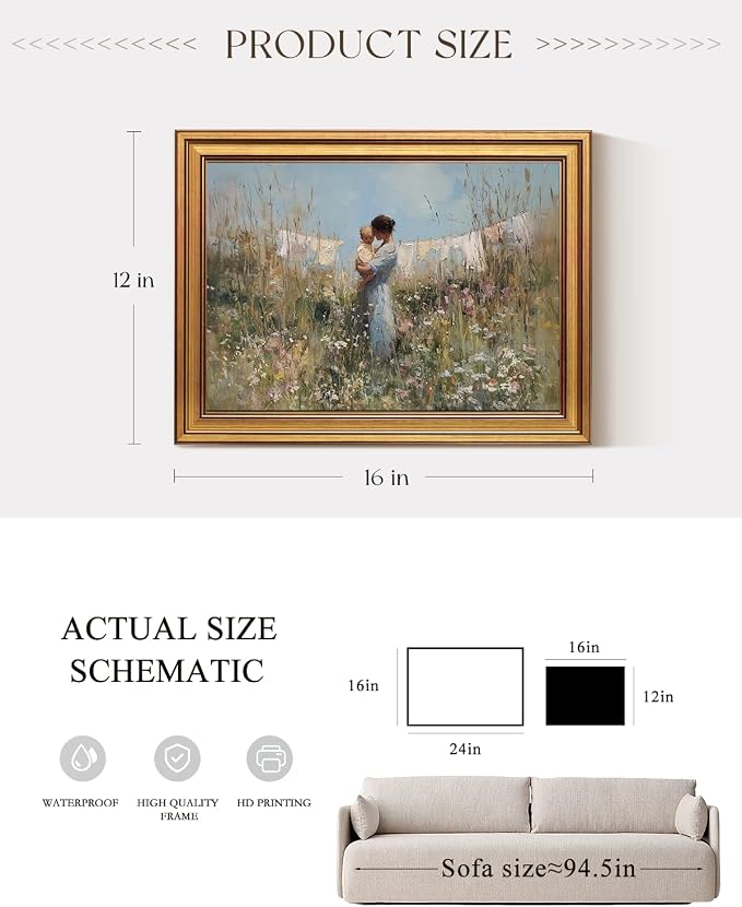 ARPEOTCY Vintage Gold Framed Canvas Wall Art, 12x16 Inch Mother and Child in - Image 5