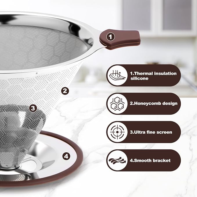 Pour Over Coffee Dripper, Stainless Steel Coffee Filter, Paperless Reusable - Image 5