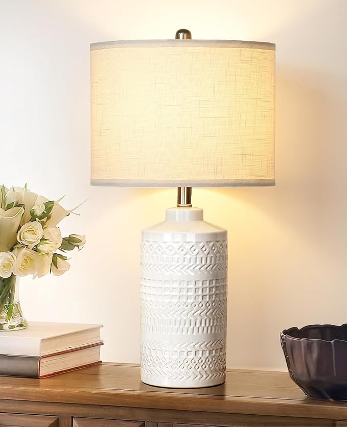 JUNNAI 24.5" White Ceramic Table Lamp 3-Way Dimmable Nightstand - Image 2