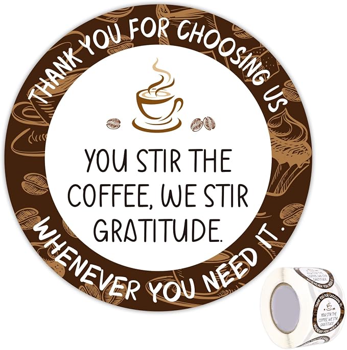 Coffee Thank You Stickers Roll, Exquisite Coated Paper Cafe Thank You Stickers by Unknown