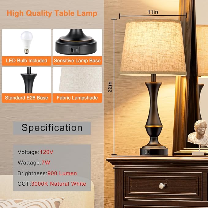 Seealle Upgraded Touch Lamps for Night Stands Set of 2 - Image 5