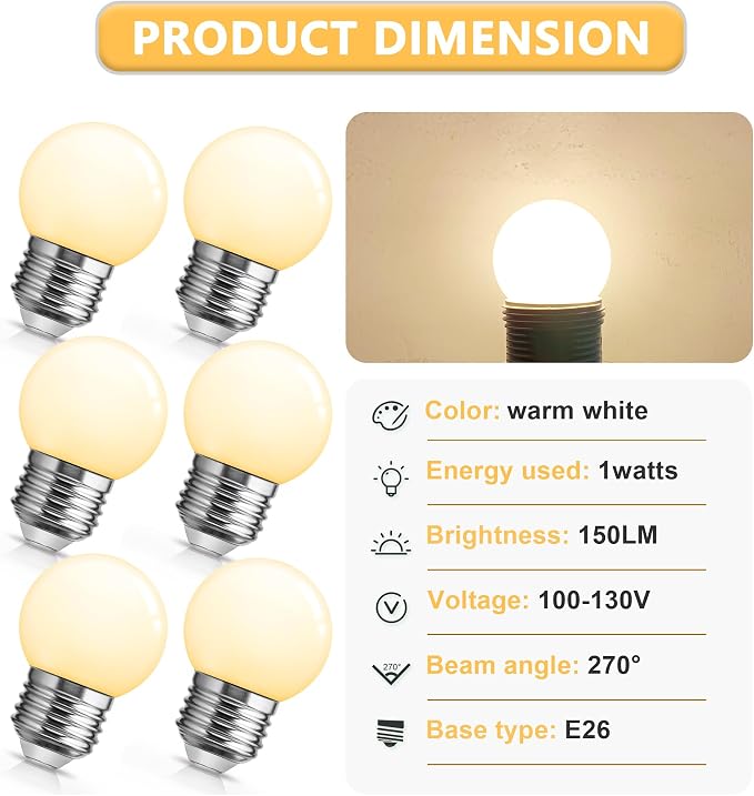 Flaspar Small G14 LED Globe Light Bulb, 1W G45 LED Vanity Bulb 15W Equivalent - Image 4