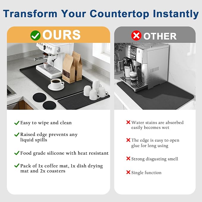 Mrcrypos Silicone Coffee Station Mat 16x24 Inch, Spill-Proof Bar Mat - Image 6