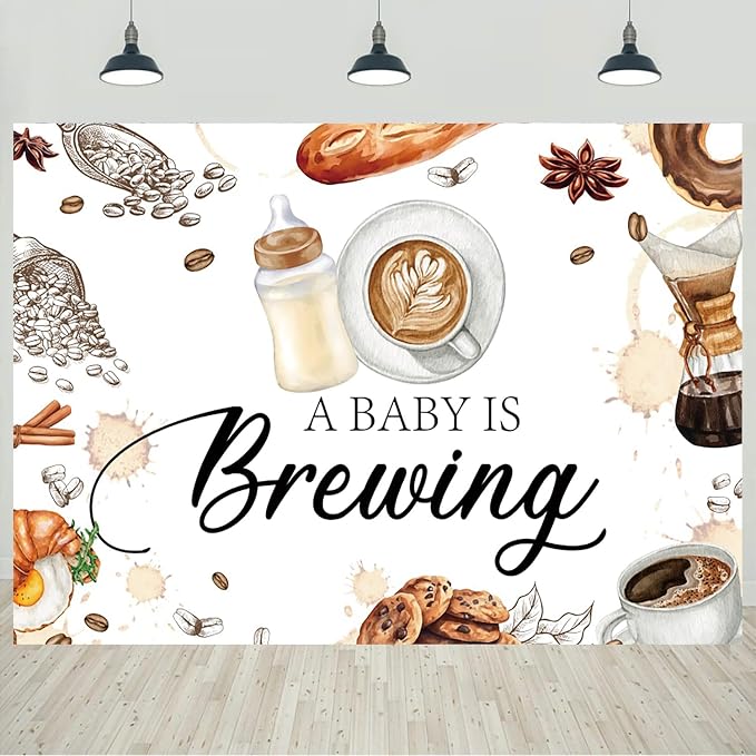 7x5ft Coffee Baby Shower Backdrop, Baby is Brewing, Milk Bottle, Coffee Beans by CkihgennDecors