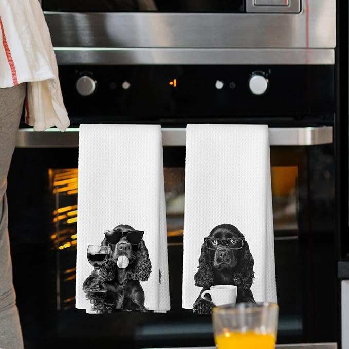 Funny Cocker Spaniel Kitchen Towels Set of 2, Funny Dog Kitchen Accessories - Image 2