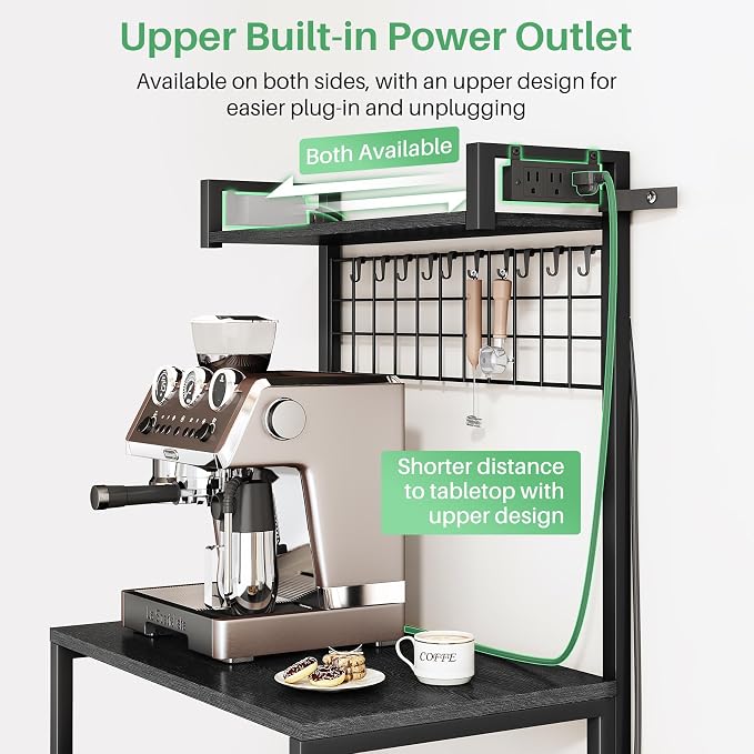 SNTD Bakers Rack with Power Outlet, Kitchen Shelves Microwave Stand with Wire - Image 3