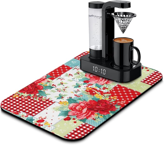 Kitchen Counter Drying Mat, Floral Patchwork Design, 12x20 Inch by Safarsa