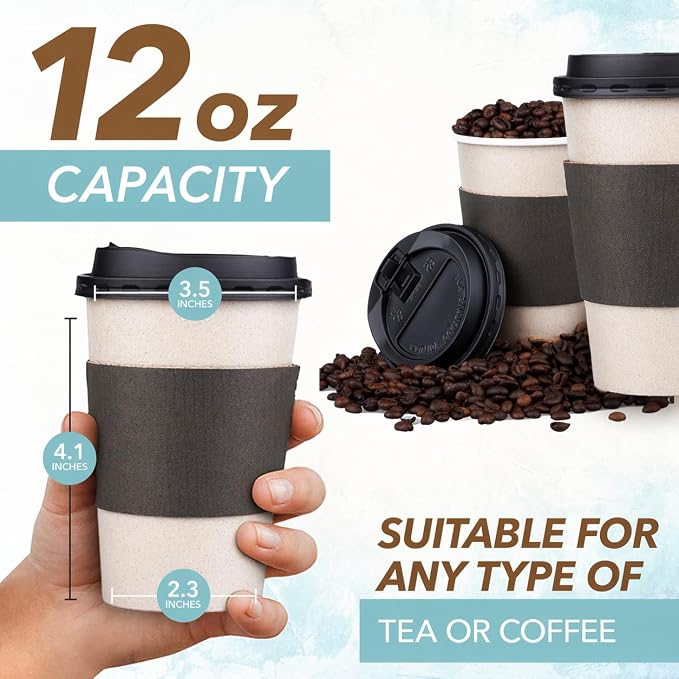 Promora 12 oz Natural Cream Disposable Coffee Cups - Image 2