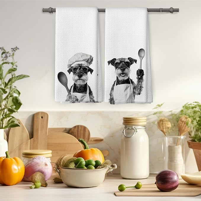 Funny Schnauzer Kitchen Towels Set of 2, Dog Kitchen Accessories, Dog Chef Gift - Image 4