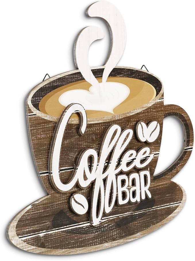 Putuo Decor Coffee Bar Wall Art, Double-Layer Coffee Cup Sign by PUTUODECOR