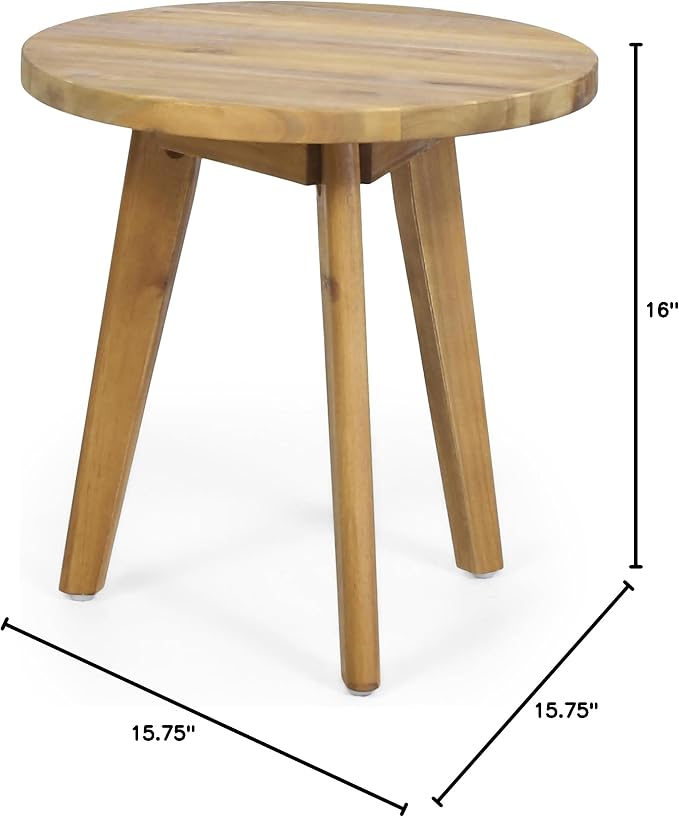 Round Acacia Wood End Table in Natural Finish, Marina Mod Side Table - Image 2