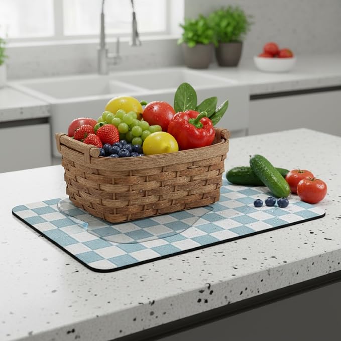1-Piece Checkered Dish Drying Mat, Absorbent ​Kitchen Counter​ Protector - Image 6