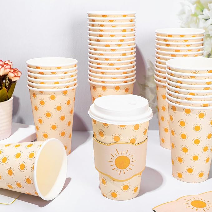 Whaline 50 Set Boho Sun Disposable Coffee Cups - Image 3