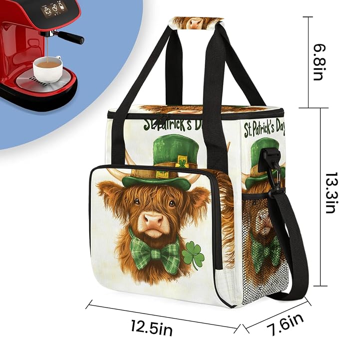 Highland Cow St. Patrick's Day Coffee Maker Carring Bag, Large Insulated - Image 2
