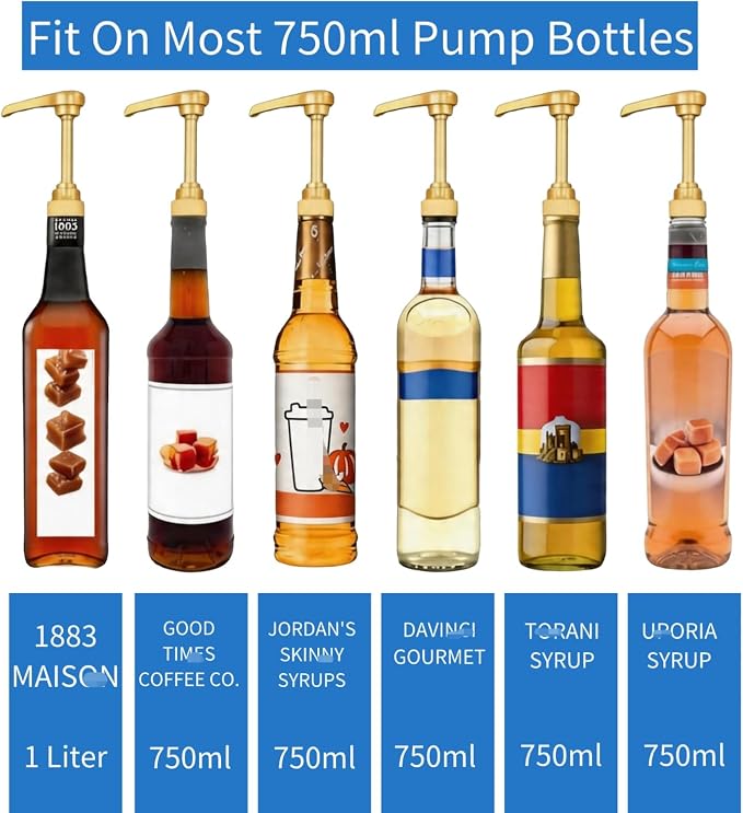 Syrup Pump, 4 Pack Premium Coffee Dispenser, Skinny Gold Pump - Image 3
