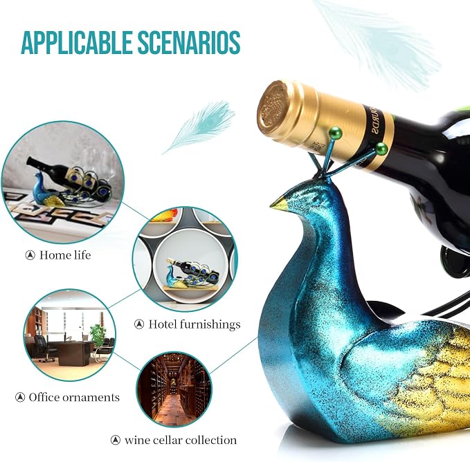 Peacock Wine Bottle Holder Single Bottle Display Stand Freestanding Wine Rack - Image 8