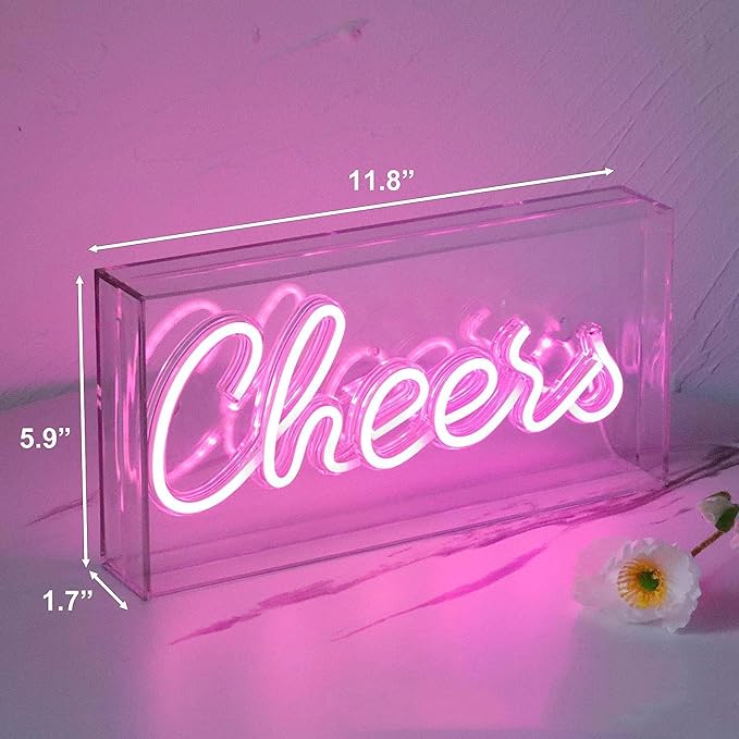 Cheers Neon Light, 3D Countertop Standable LED Cheers Pink Neon Sign Decorative - Image 6