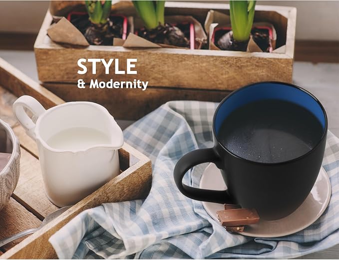 MIAMIO - Set of 6 Stoneware Coffee Mugs 12 Ounce/Cup Set - Le Papillon - Image 4