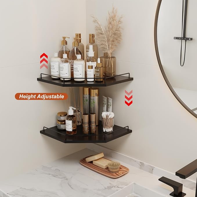 JJL Corner Shelf Wall Mounted, 12 Inches 2-Tier Floating Corner Shelf, Hexagon - Image 5