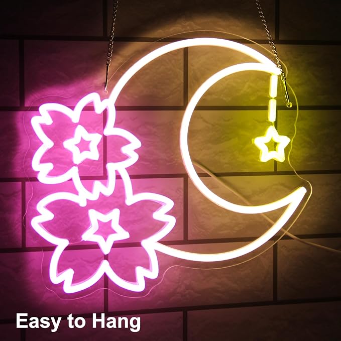 Sakura Moon Star Neon Signs for Wall Decor Cherry Blossom Neon Light Dimmable - Image 2