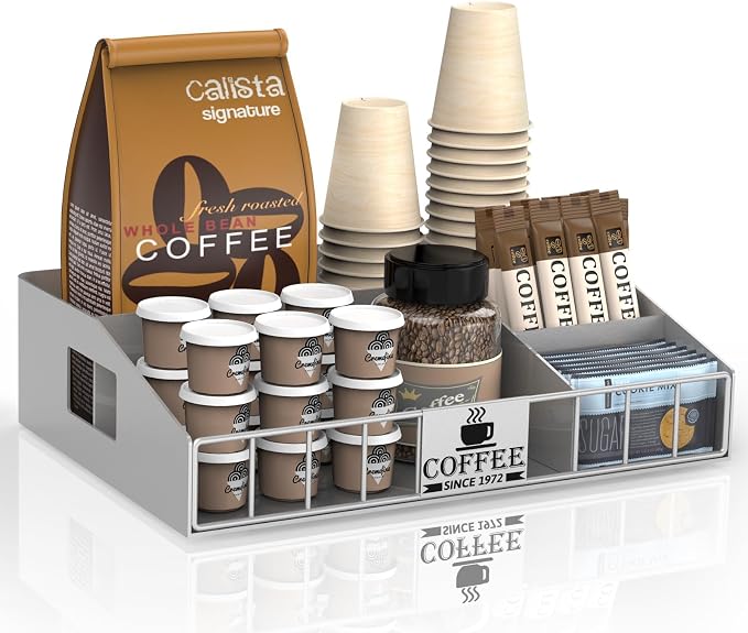 Coffee Station Organizer with 4 Compartments, K Cup Holder Storage Basket by LWSFF
