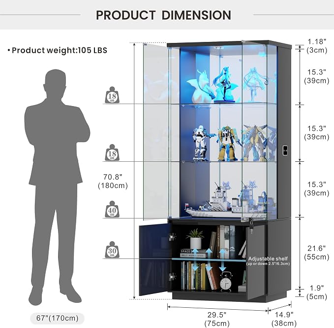 Gurexl 71" Tall Glass Display Cabinet - - Image 2