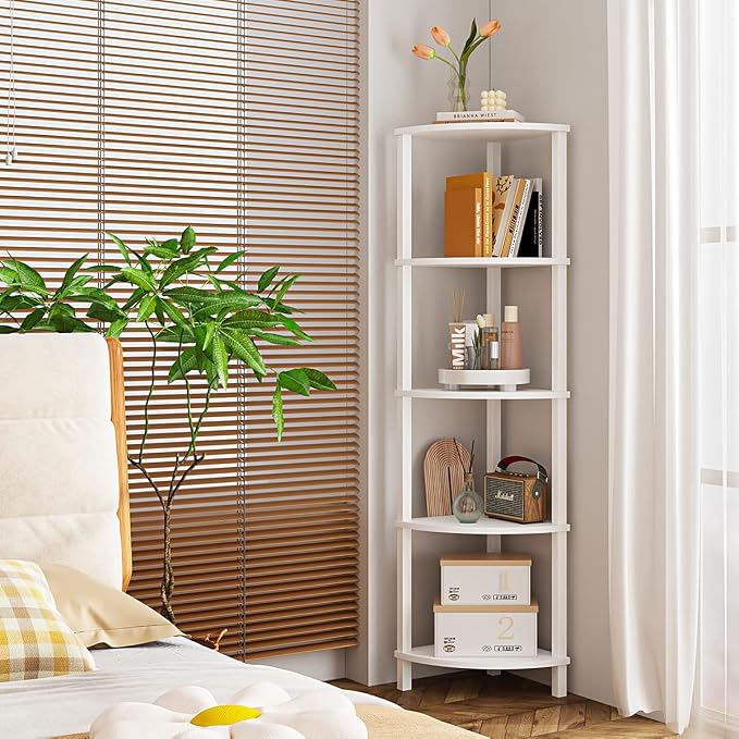 VIMBER Corner Shelf, 5-Tier Corner Bookshelf, Industrial Corner Ladder Shelf - Image 7