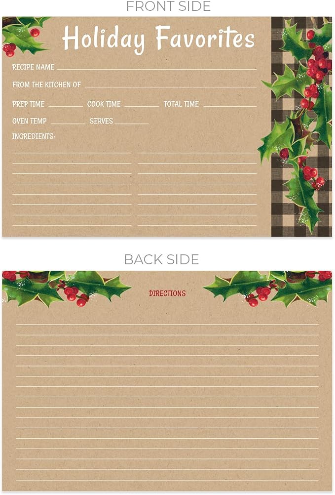 Kraft Look Holiday Favorites Recipe Cards / 50 Rustic Faux Kraft Christmas - Image 2
