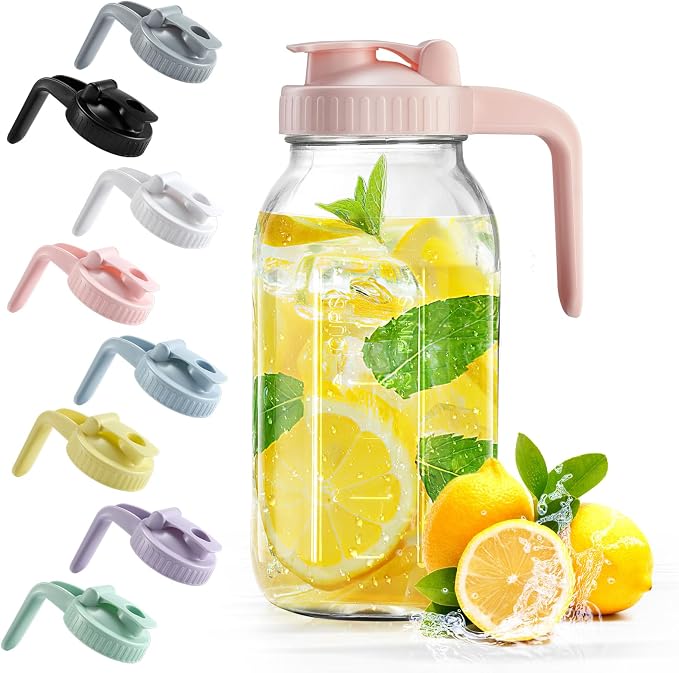 Mason Jar with Pour Spout Lid V-shaped, 2 Quart Iced Tea Pitcher Double Leak by miradexic