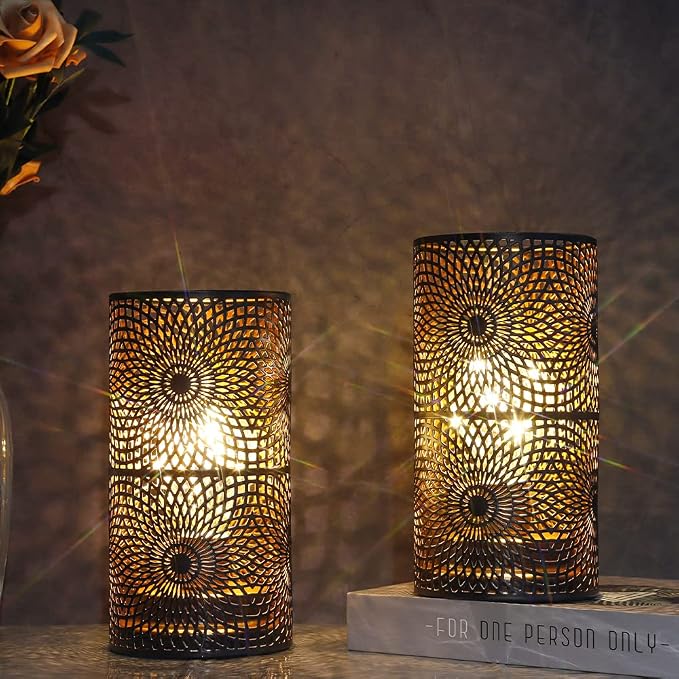 JHY DESIGN Set of 2 Black Table Metal lamp Battery Powered Cordless Accent Light - Image 3