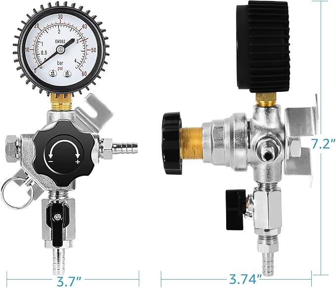 Beer Secondary CO2 Regulator, Single Gas Inlet Keg Regulator & 0-60PSI Gauges - Image 2