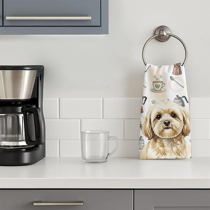 Caroline's Treasures Cream Lhasa Apso Coffee Bar Kitchen Towel Velour Plush - Image 3