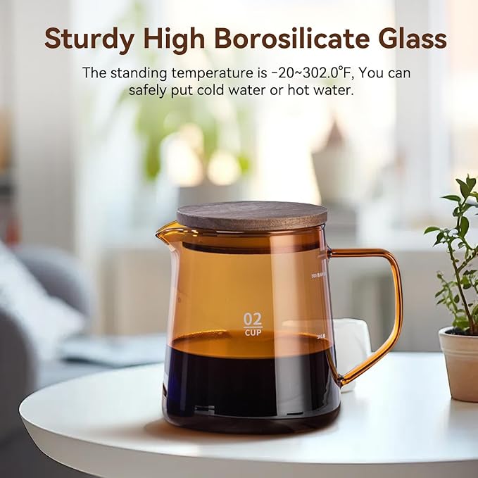 Small Glass Carafe, 16.9oz Glass Coffee Server Manual Pour over Coffee Beaker - Image 4