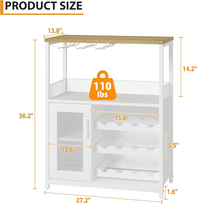 Jojoka LED Lighted 3-Tier Wine Bar Cabinet, Freestanding Sideboard Buffet - Image 2